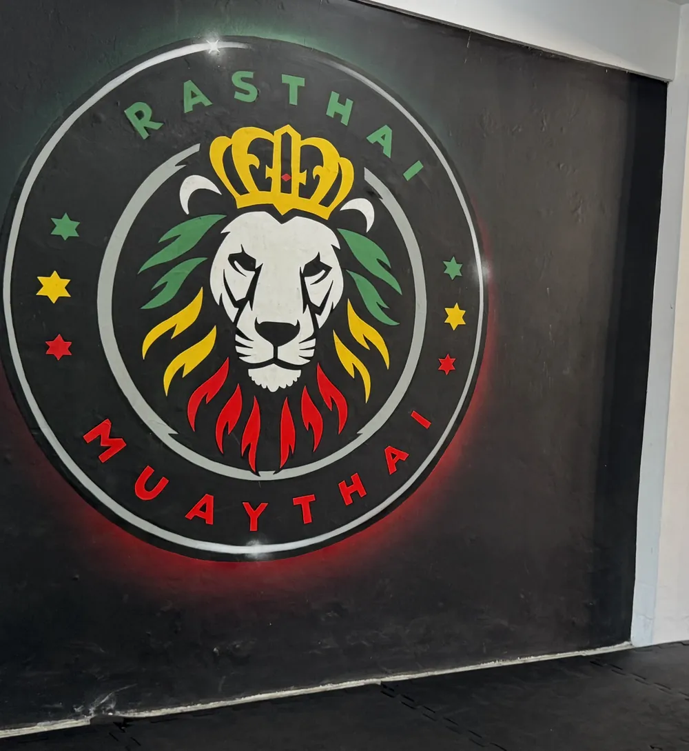 Mural com o leão da Rasthai Muay Thai